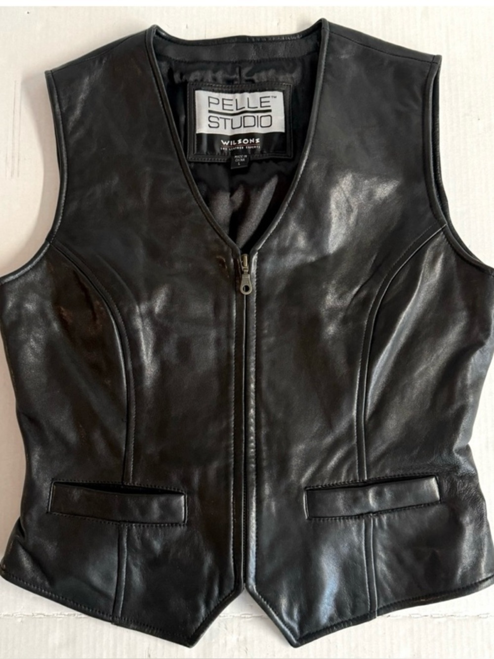 Vintage Pelle Studio Black Wilsons Leather Zip Front Vest.Size L